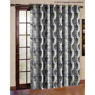 Black Silver Natural Floral Design Polycotton Main Curtain Designs